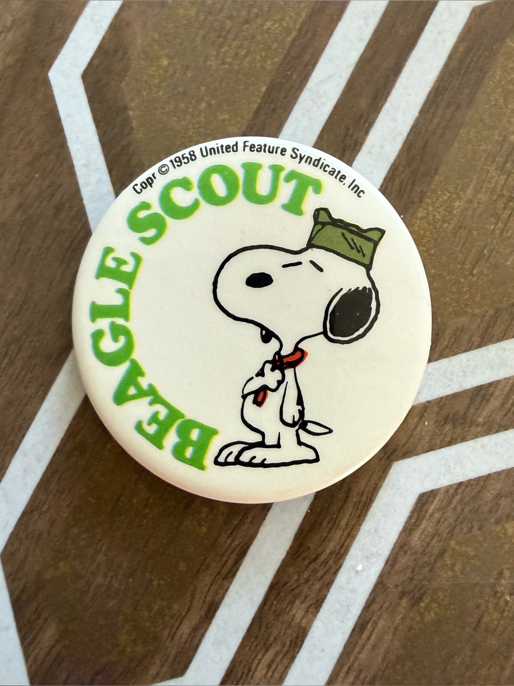 Vintage Snoopy "Eagle Scout" Button Pin - White & Green